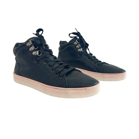 Rag & Bone Size 37 Black Leather Hightop Kent Sneakers - Picture 1 of 8